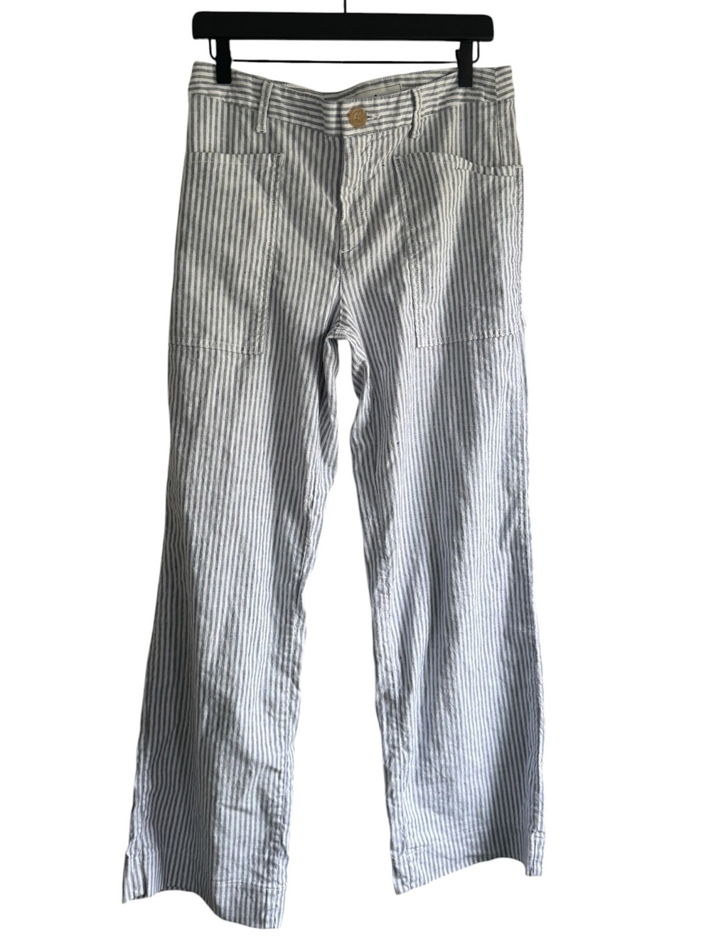 Frank & Eileen Limerick 6 Linen Wide Leg Utility Navy and White Stripe Pants - Picture 4 of 8